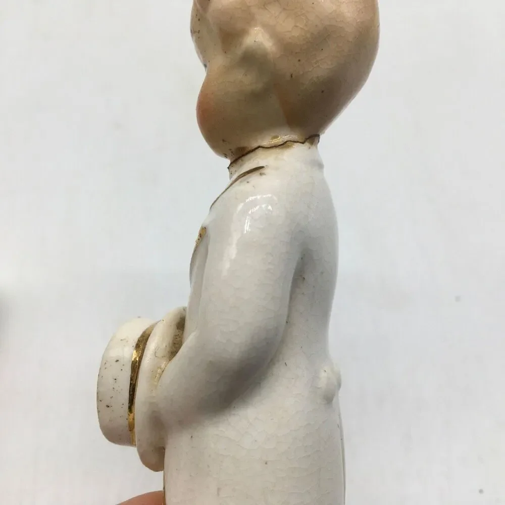 Vtg Porcelain Bride and Groom Wedding Topper White Gold 5” Japan READ Distressed
